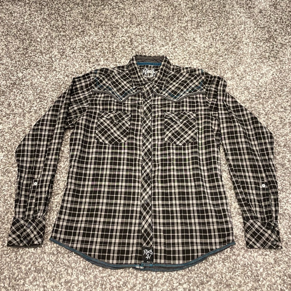 Plaid White & Black Western Button Down